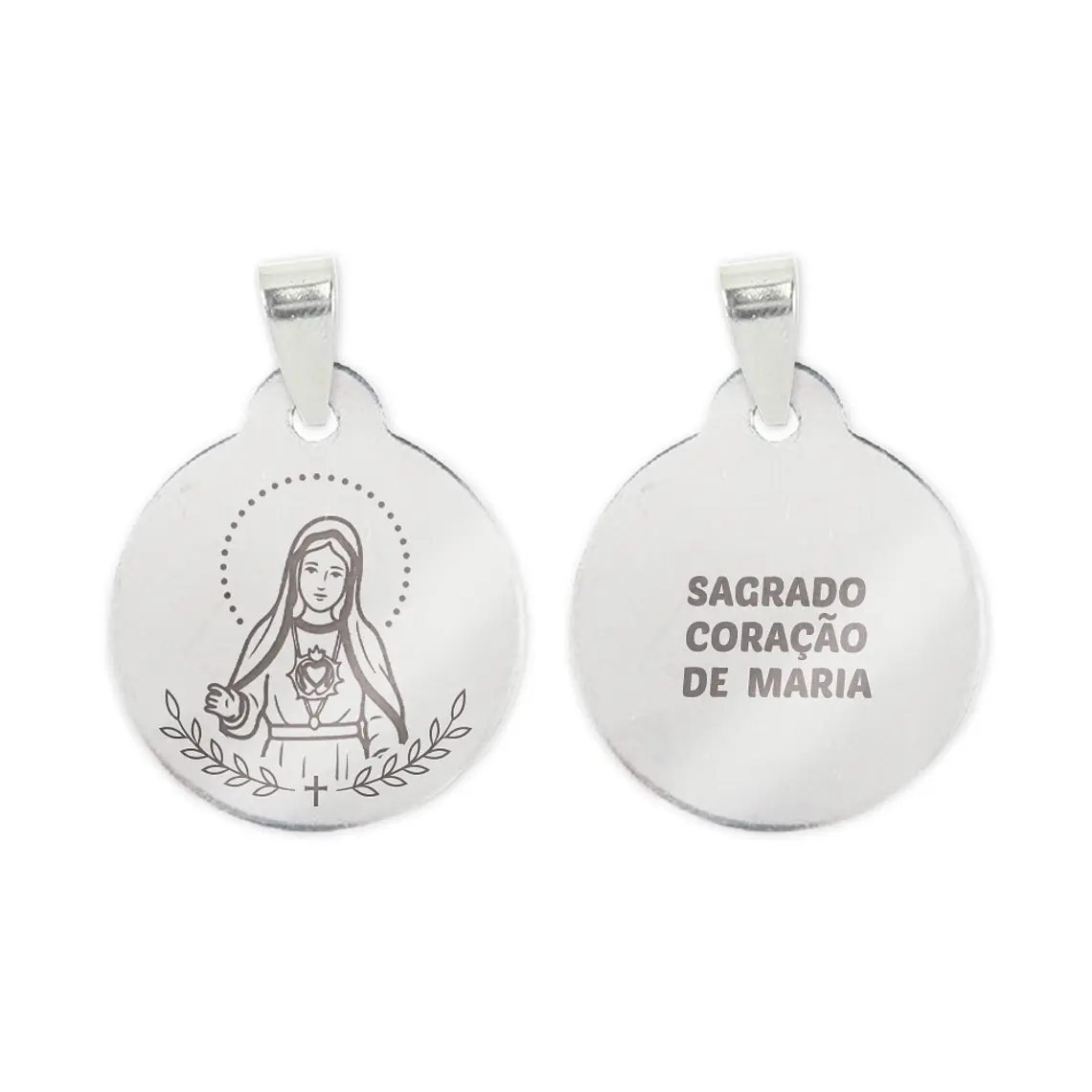 Fio e medalha do Sagrado Coração de Maria em aço inoxidável 2
