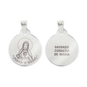 Fio e medalha do Sagrado Coração de Maria em aço inoxidável