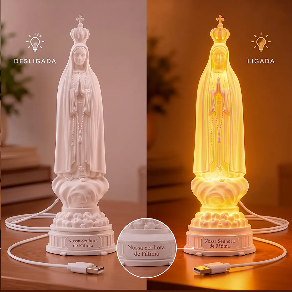 Nossa Senhora de Fátima Iluminada - Candeeiro LED USB 3