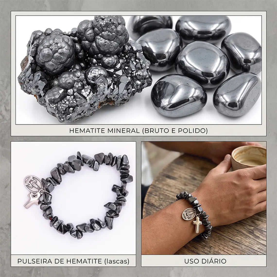 Pulseira católica de Hematite natural 2