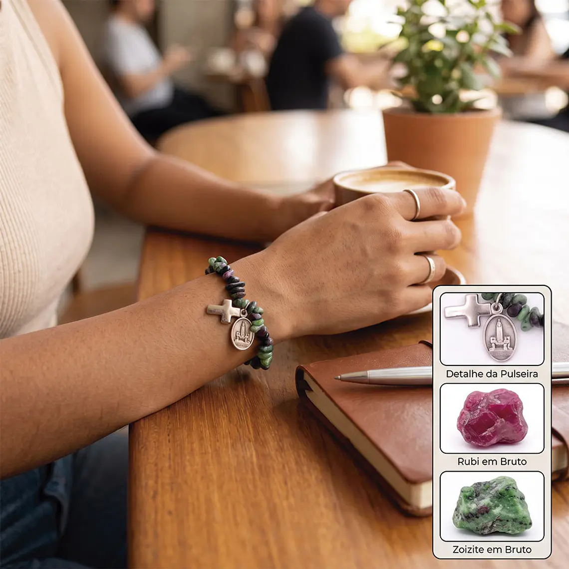 Pulseira católica de Zoizite e Rubi natural 2
