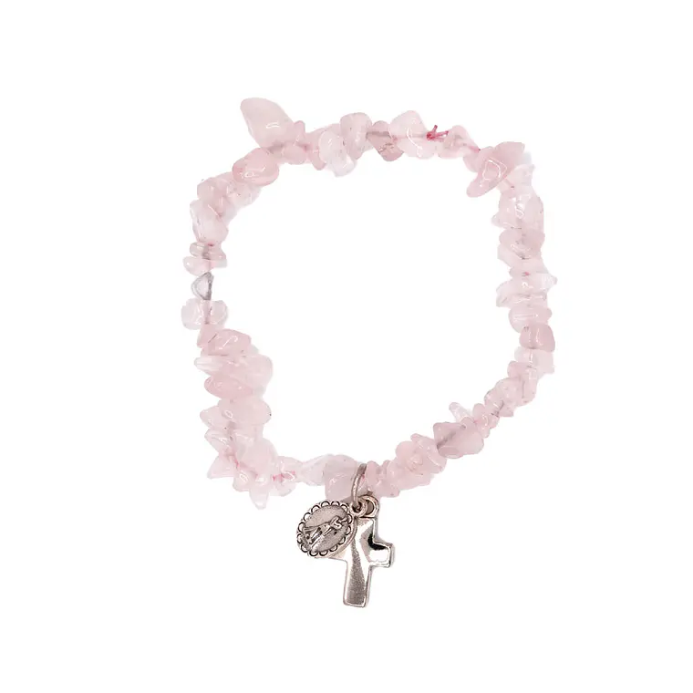 Pulseira católica de Quartzo Rosa natural 3