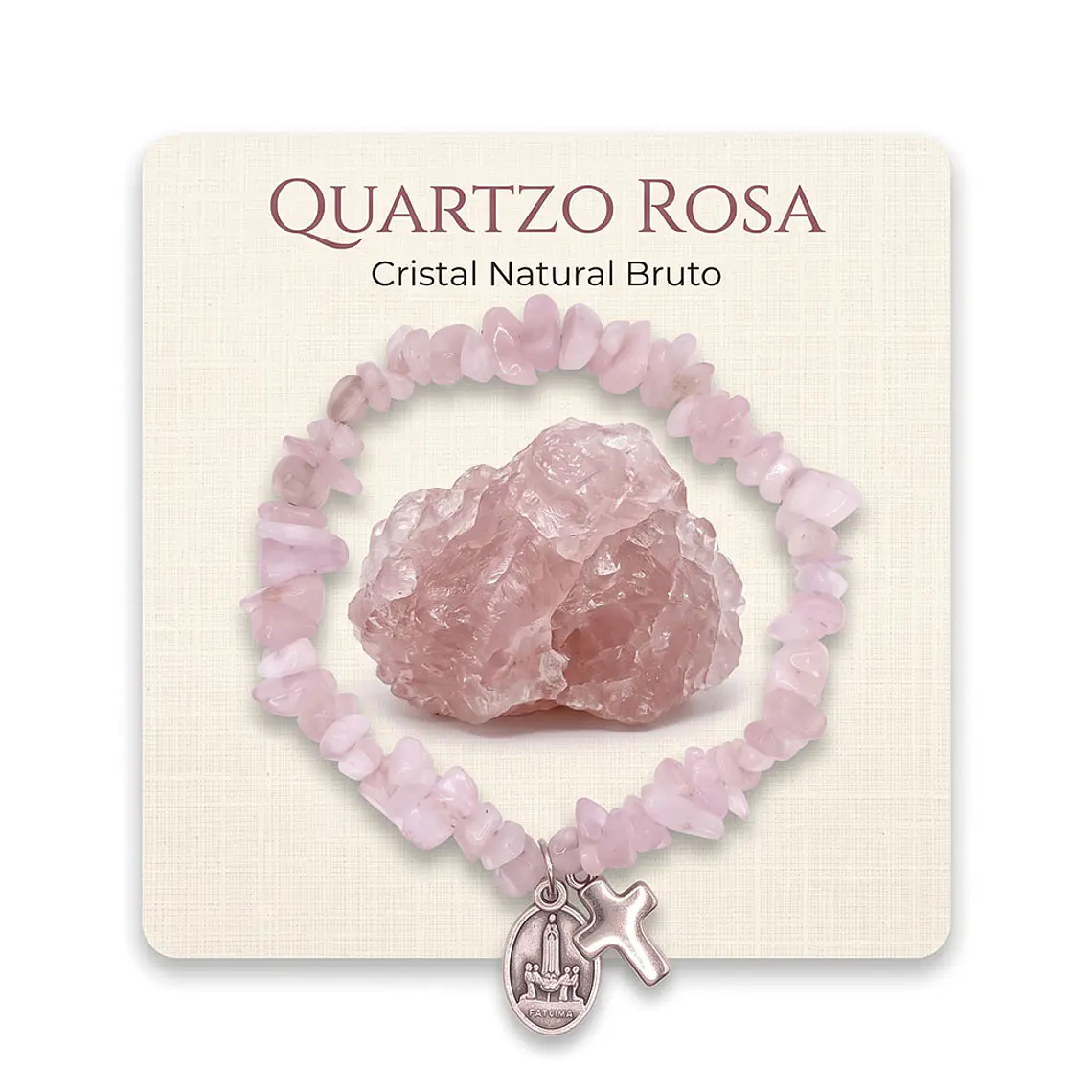 Pulseira católica de Quartzo Rosa natural 1