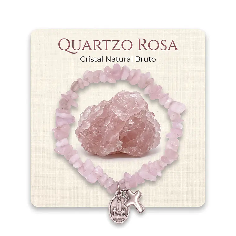 Pulseira católica de Quartzo Rosa natural 1