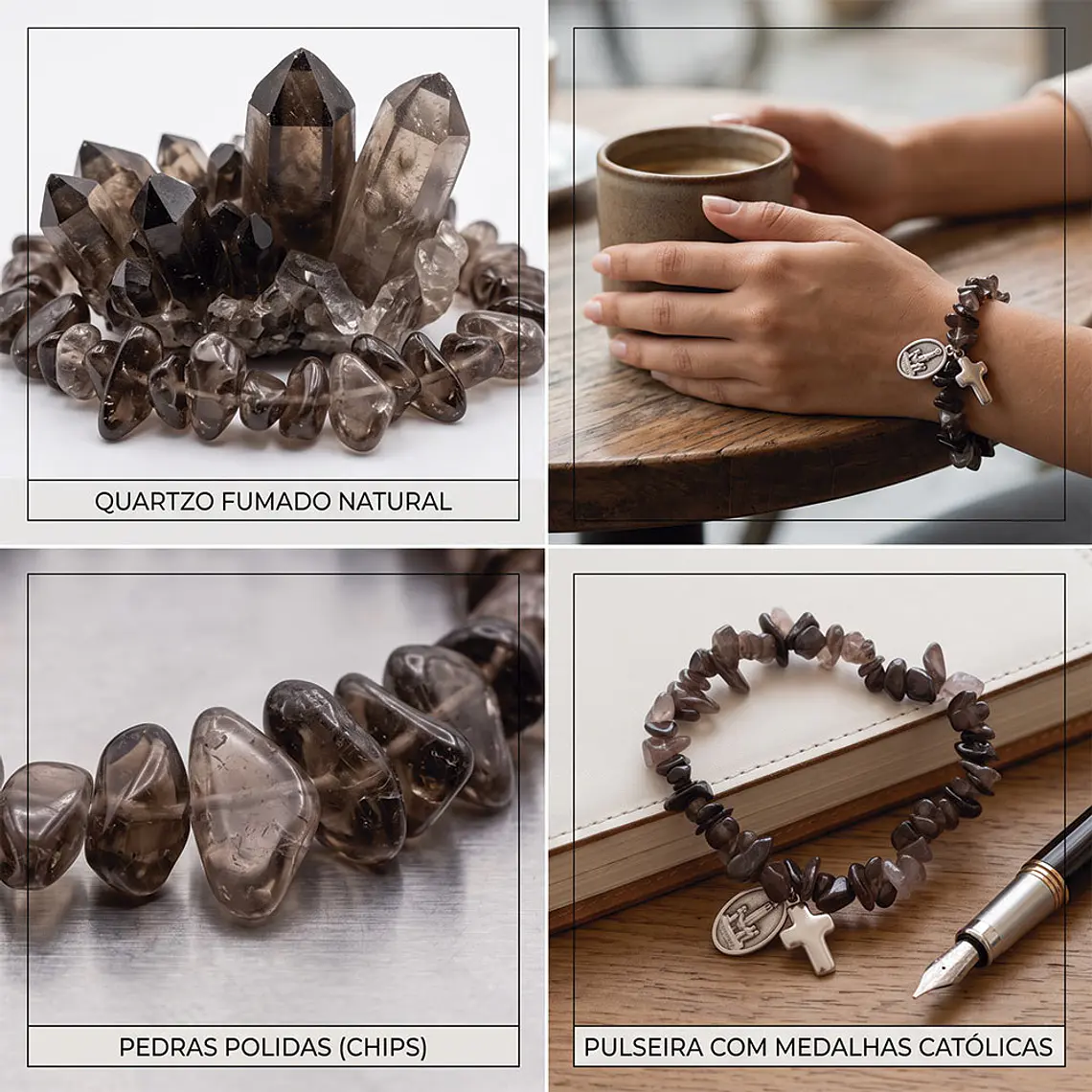 Pulseira católica de Quartzo Fumado natural 2