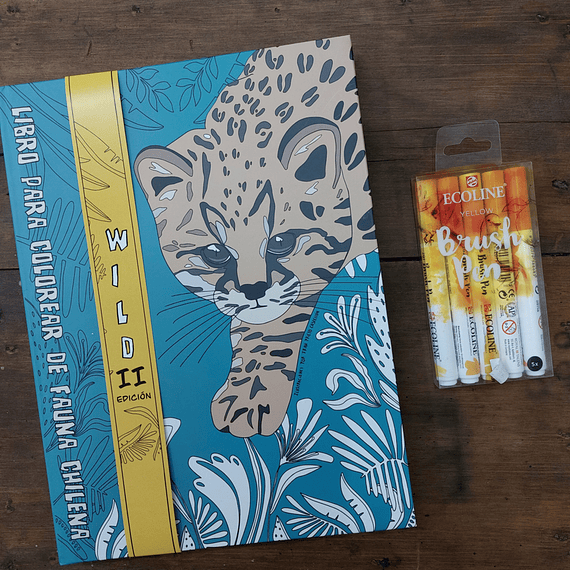 Kit Libro Wild + Brush Pens Ecoline Amarillo