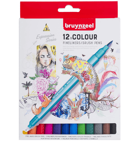 Marcadores Punta Fina/Pincel Bruynzeel 12 Colores