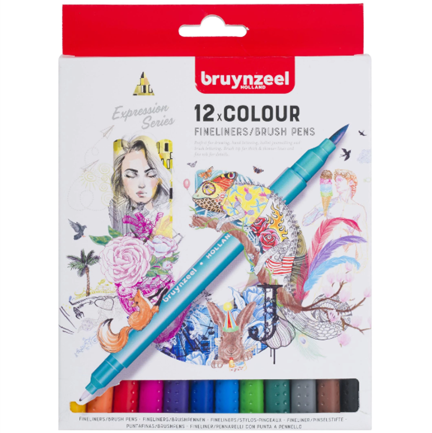 Marcadores Punta Fina/Pincel Bruynzeel 12 Colores 1