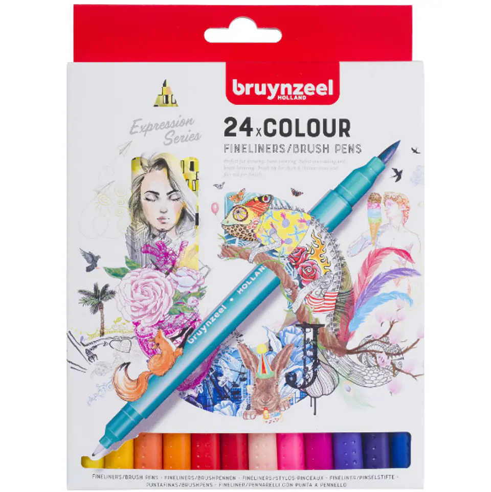 Marcadores Punta Fina/Pincel Bruynzeel 24 Colores 1