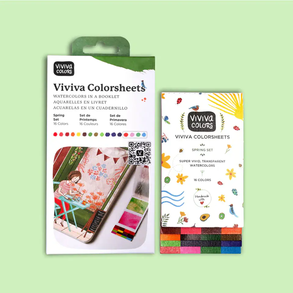 Acuarelas Viviva Colorsheets Primavera – Set Portátil de 16 Colores 1