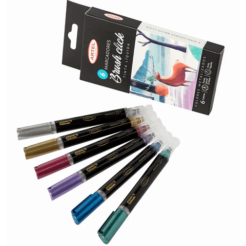 Marcadores Brush Click Artel – Set 6 Colores Metálicos con Tinta Líquida