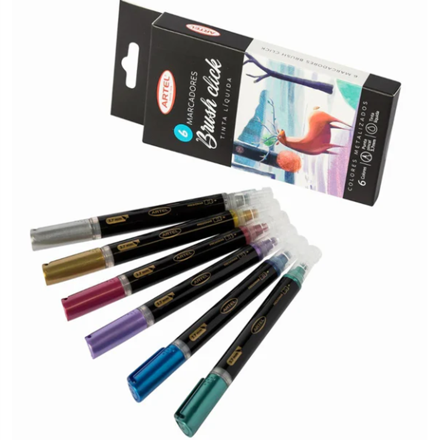 Marcadores Brush Click Artel – Set 6 Colores Metálicos con Tinta Líquida 2