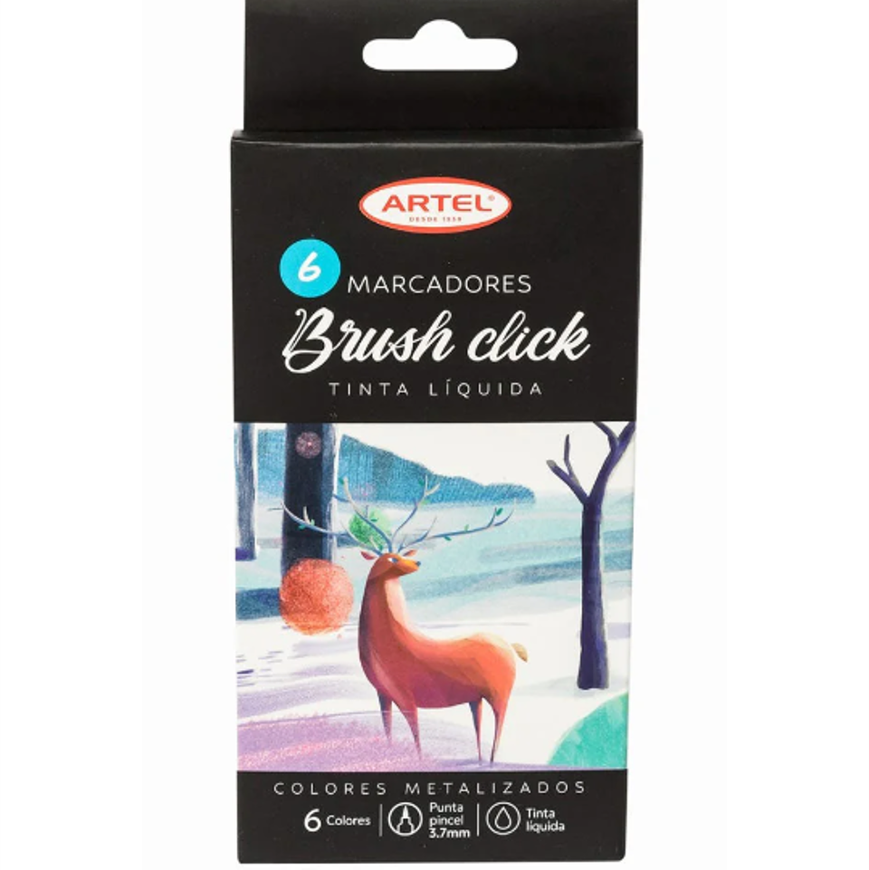 Marcadores Brush Click Artel – Set 6 Colores Metálicos con Tinta Líquida 1