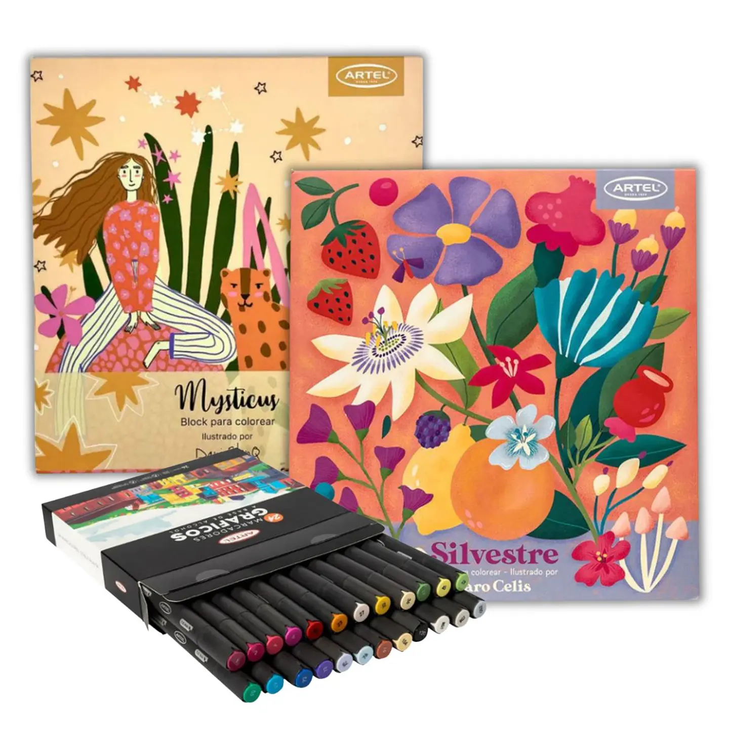 ⭐ Kit de Colorear para Adultos – Mysticus/Silvestre + Marcadores 1