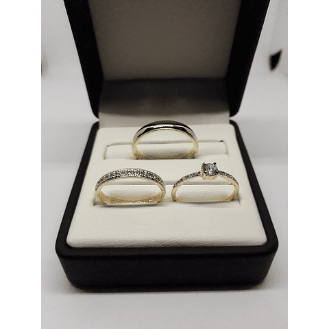 Set de argollas para matrimonio y anillo en oro y circon