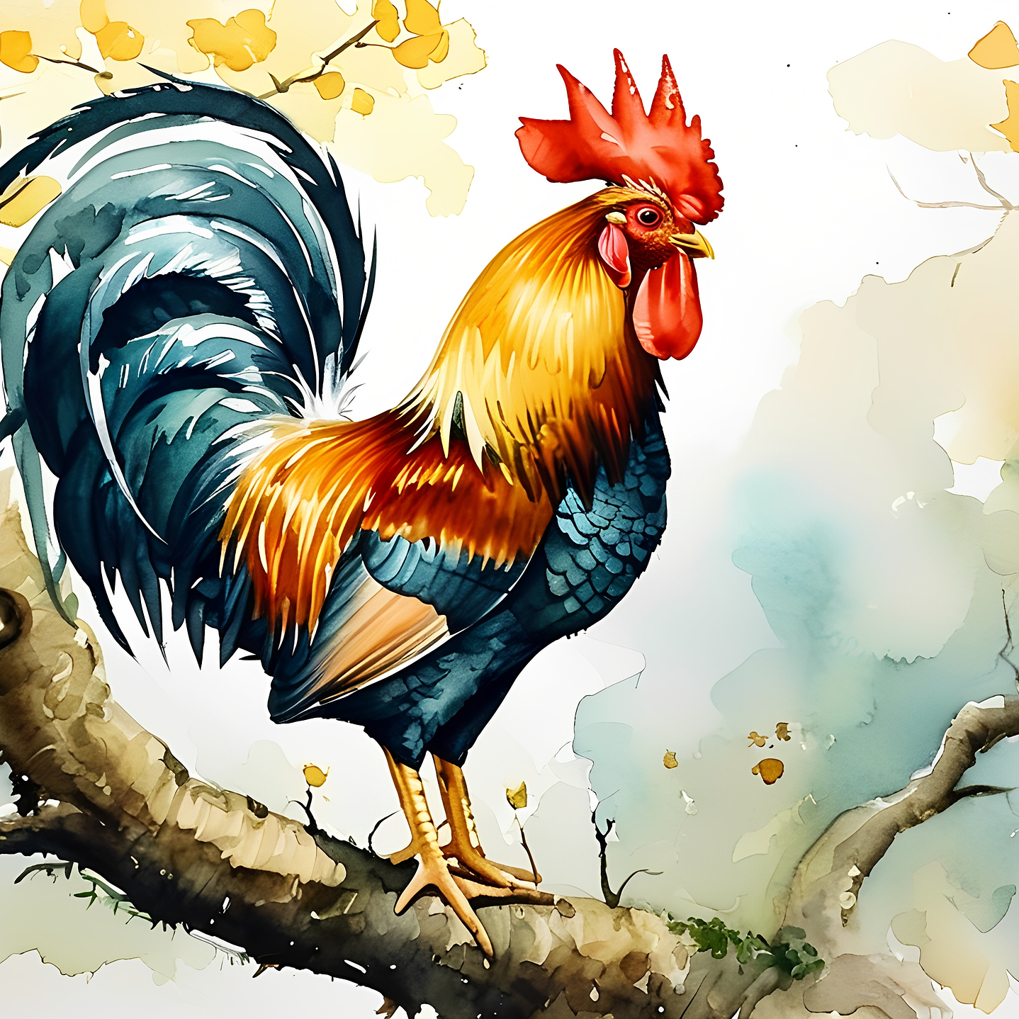 Sunrise Majesty: Watercolor Rooster Puzzle 1