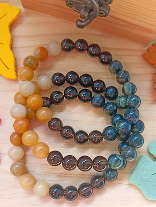 Pulseira com pedras de Quartzo Fumado, Jade Amarela e Calcite