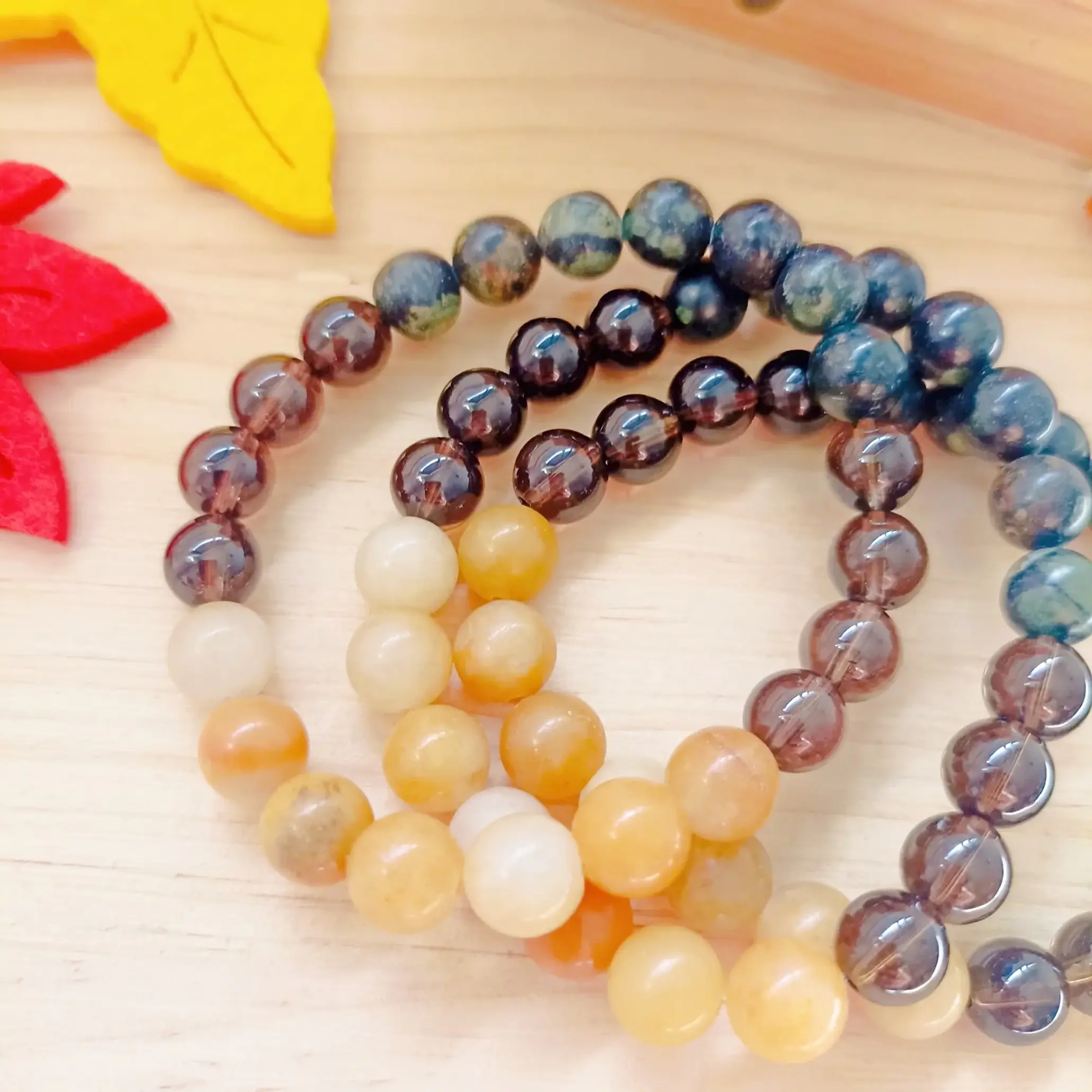 Pulseira com pedras de Quartzo Fumado, Jade Amarela e Calcite 4