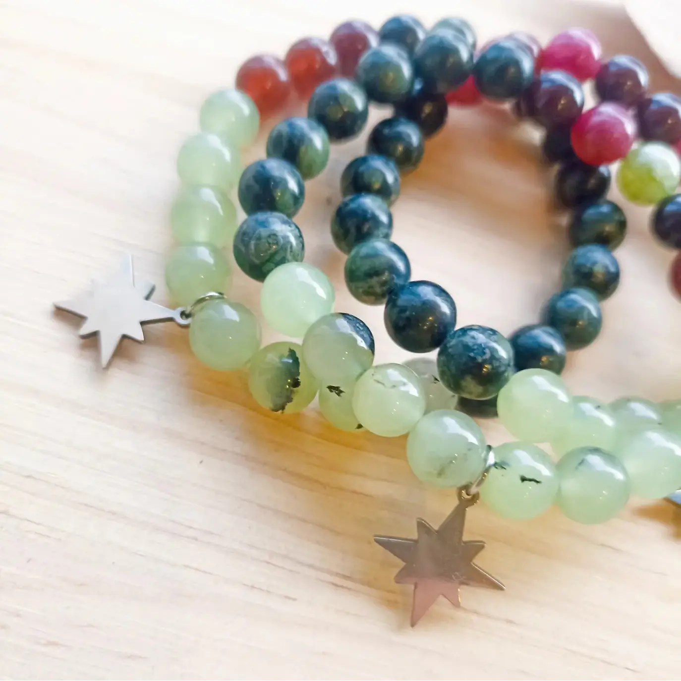 Pulseira de Turmalina Melancia, Jade Natural Tibetana e Prehnite 2