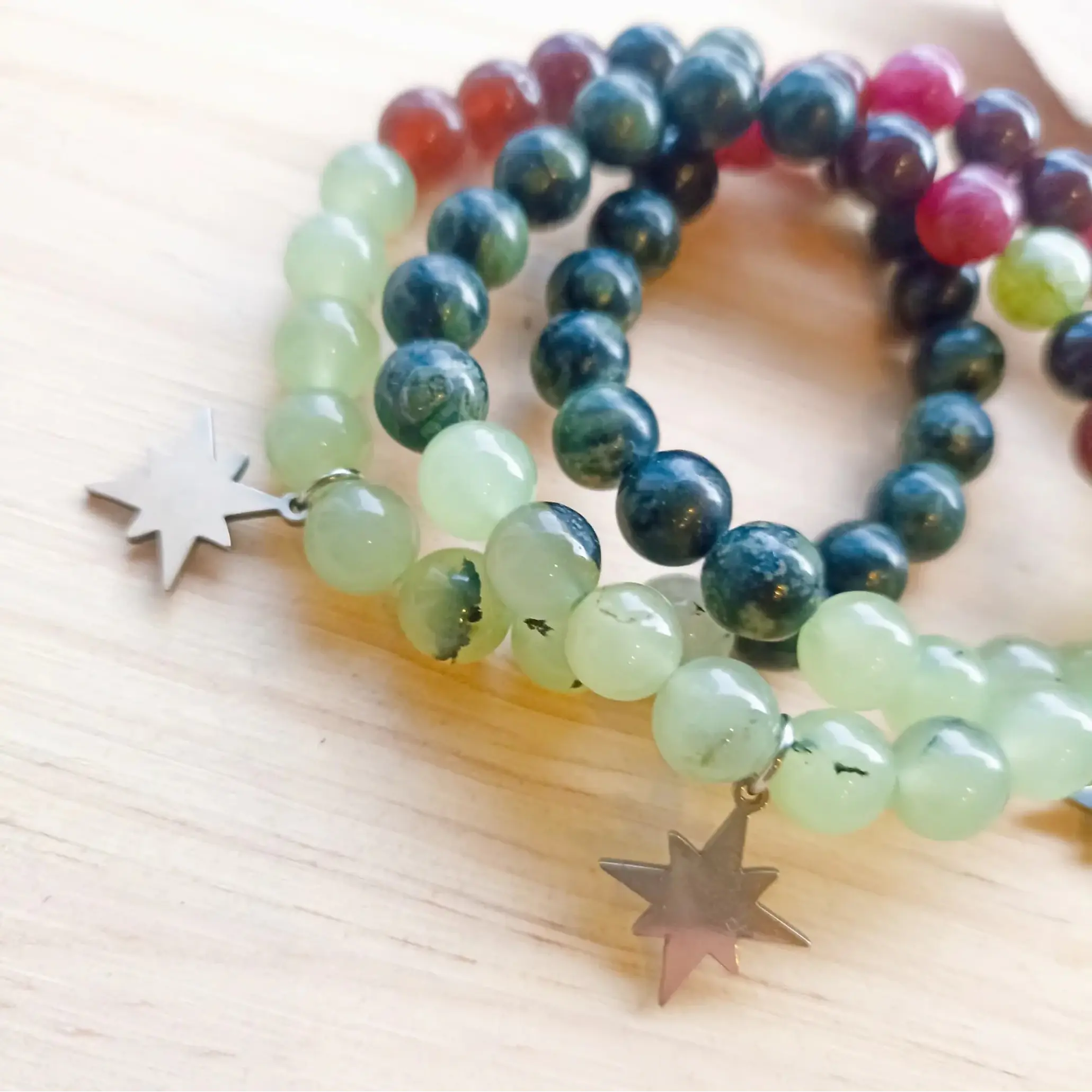 Pulseira de Turmalina Melancia, Jade Natural Tibetana e Prehnite 2