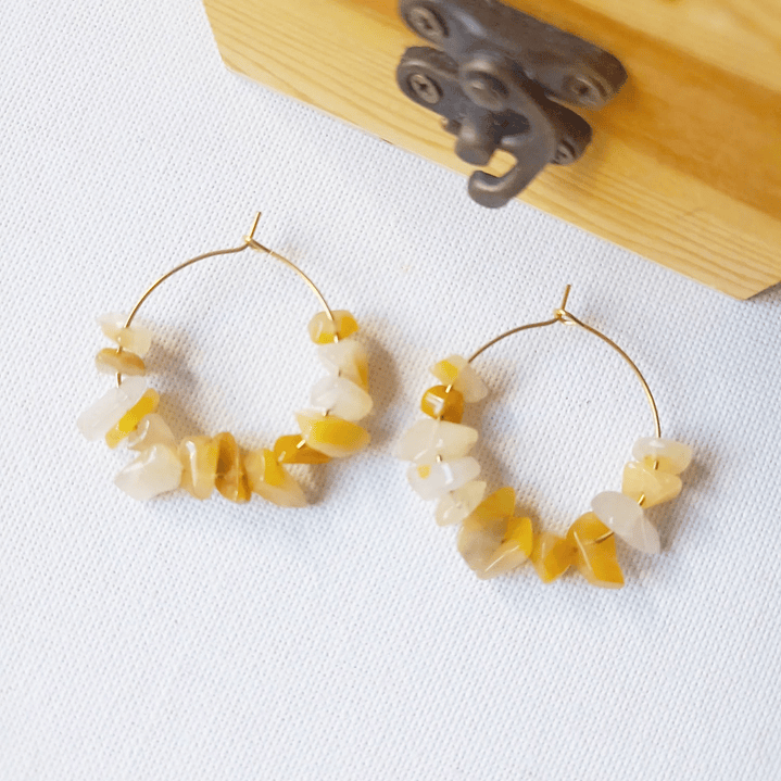 Brincos/Argolas com pedras naturais Jaspe amarela 1