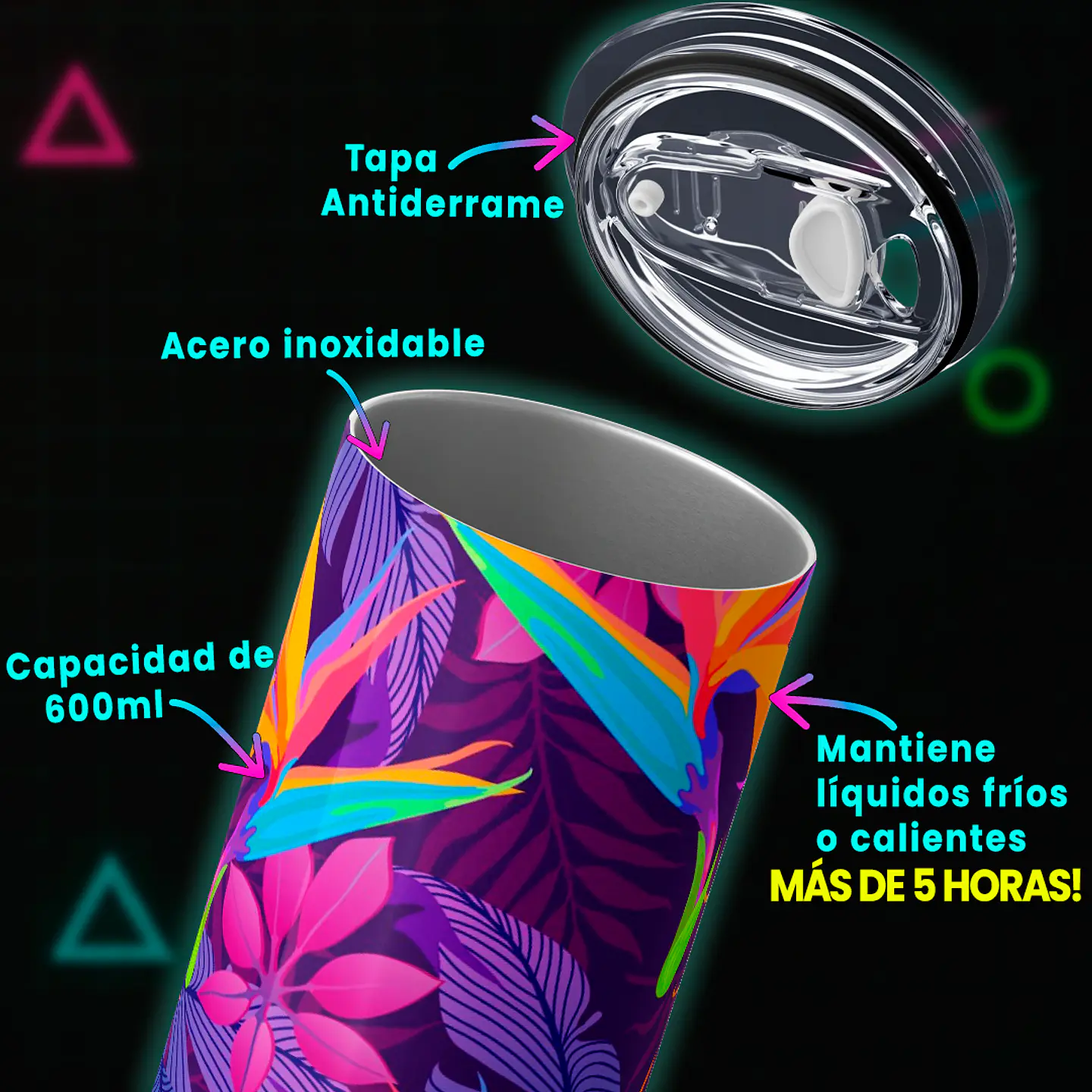 Vaso térmico 600ml - Diseño Flor Del Pájaro 3