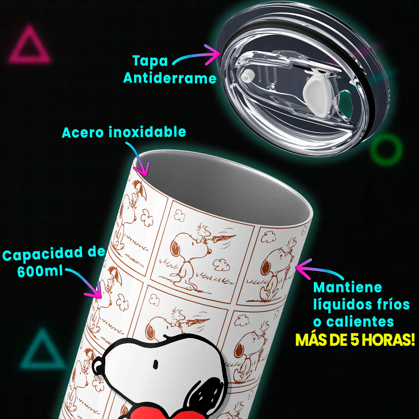 Vaso térmico 600ml - Diseño Snoopy Heart Strip 3