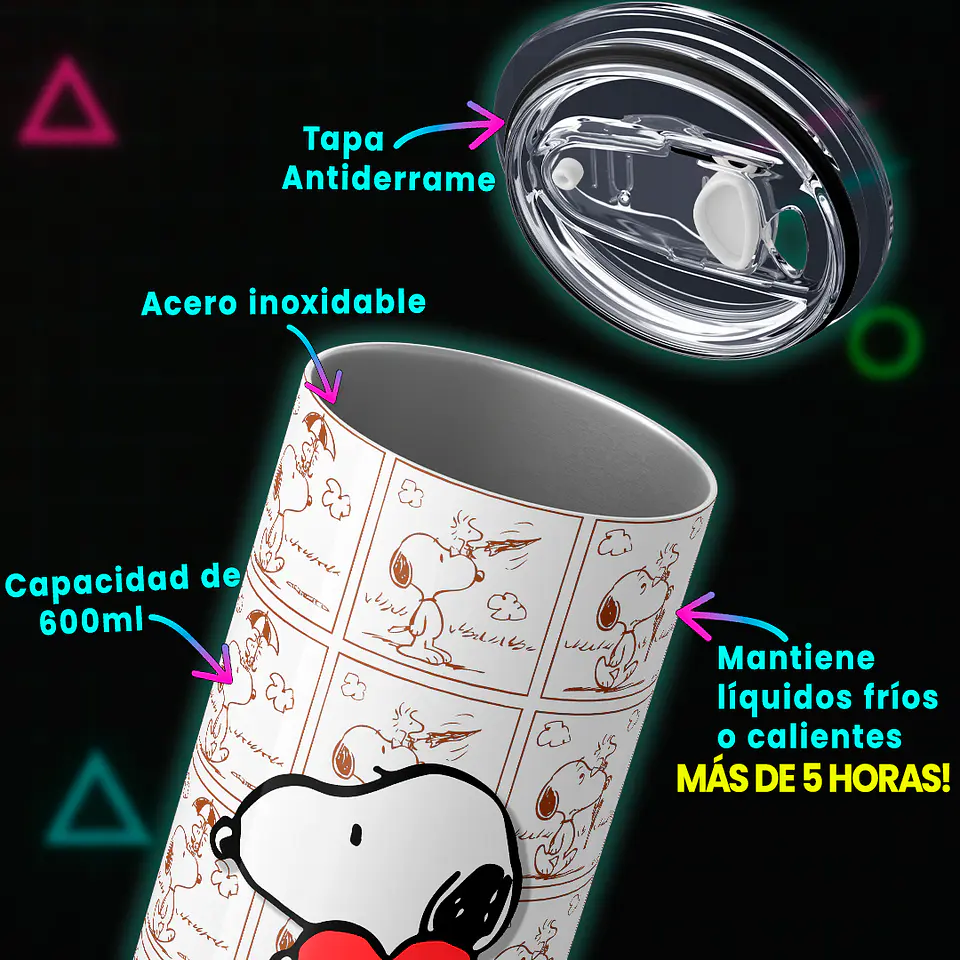 Vaso térmico 600ml - Diseño Snoopy Heart Strip 3