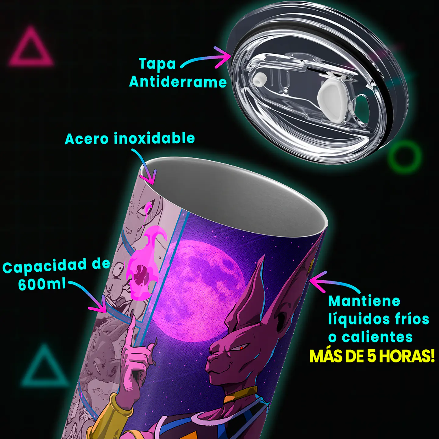 Vaso térmico 600ml - Diseño Beerus God of Destruction 4