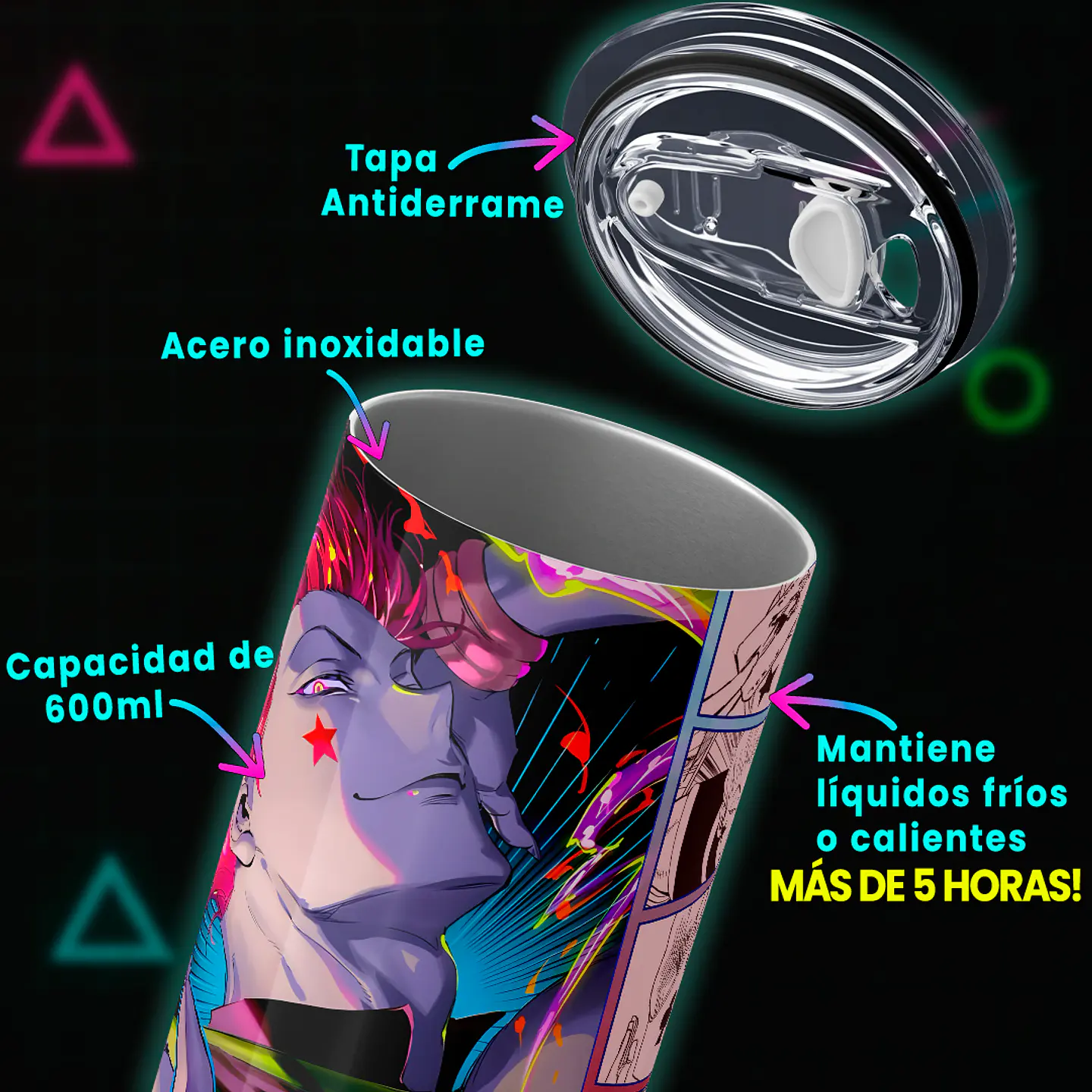 Vaso térmico 600ml - Diseño Hisoka Neon Trick 4