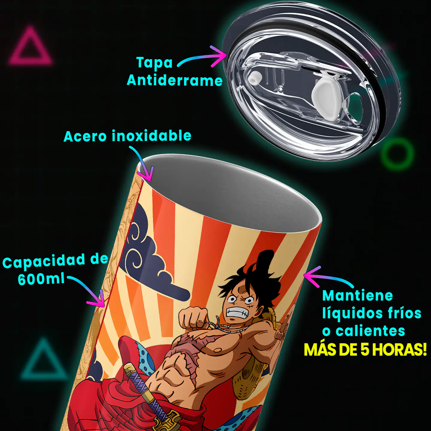 Vaso térmico 600ml - Diseño Luffy Wano Sunburst 4