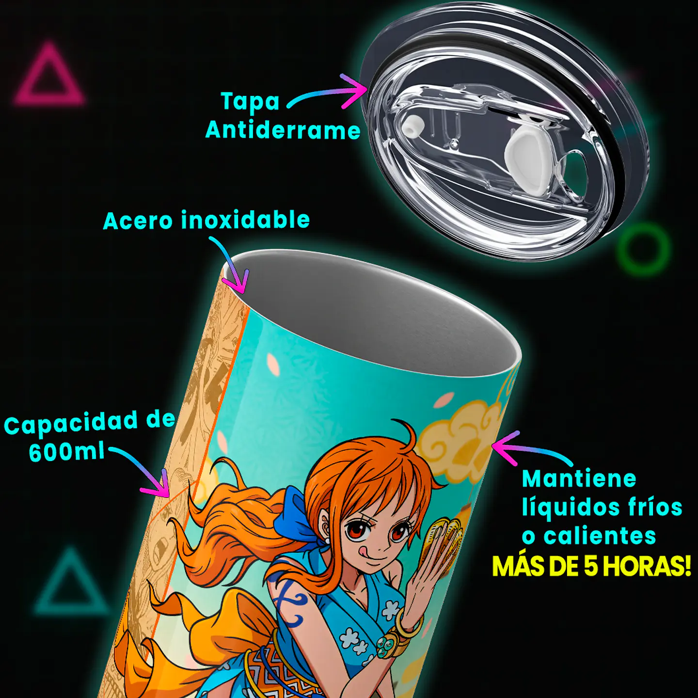 Vaso térmico 600ml - Diseño Nami Kunoichi Gold 4