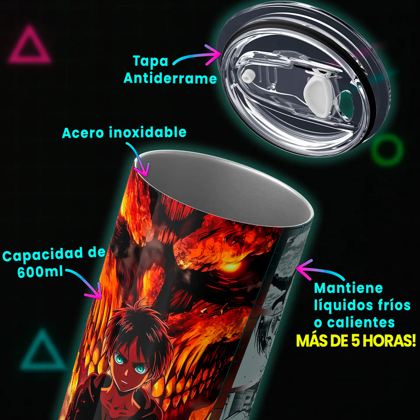 Vaso térmico 600ml - Diseño Eren Yeager Founding Path 4