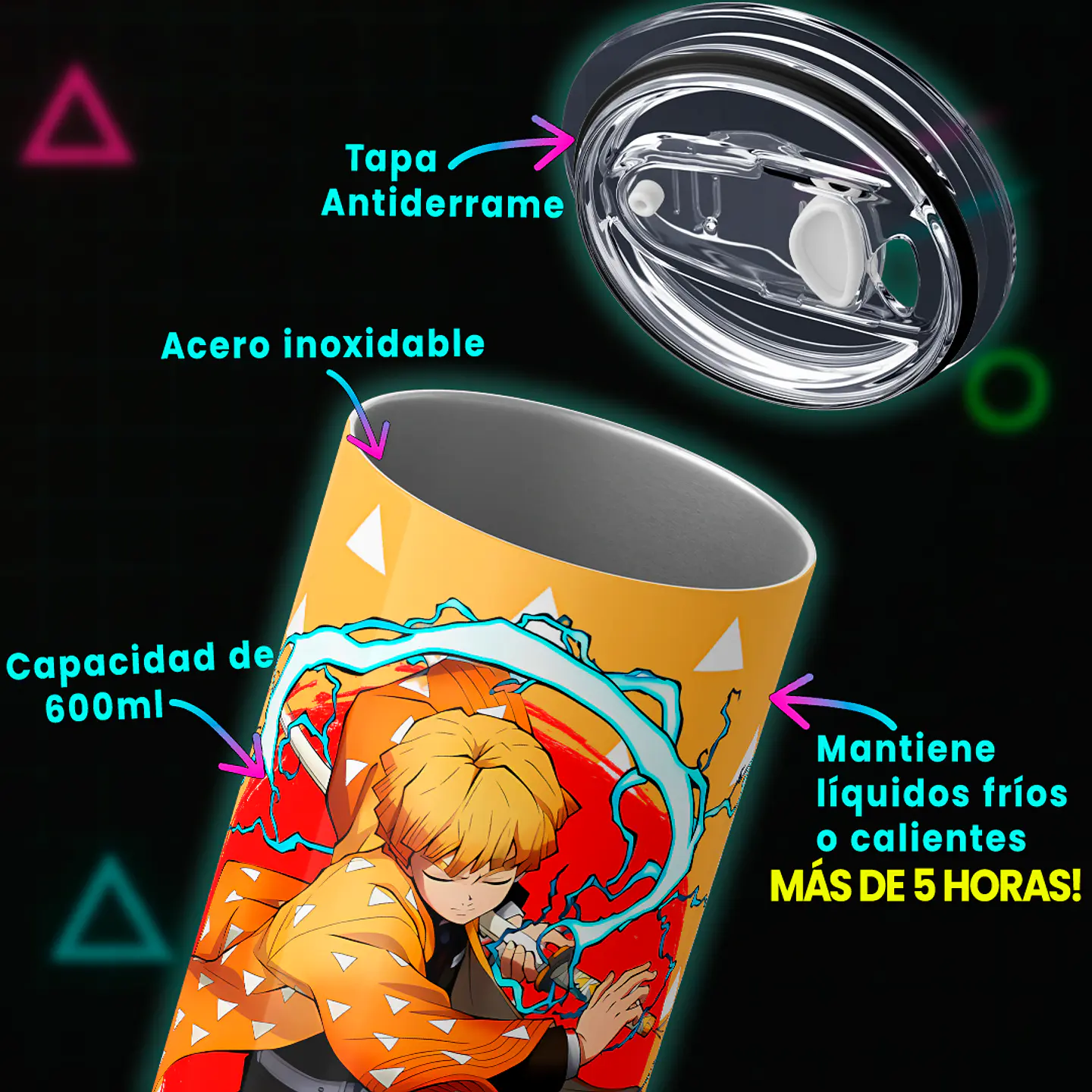 Vaso térmico 600ml - Diseño Zenitsu Thunder Strike 4