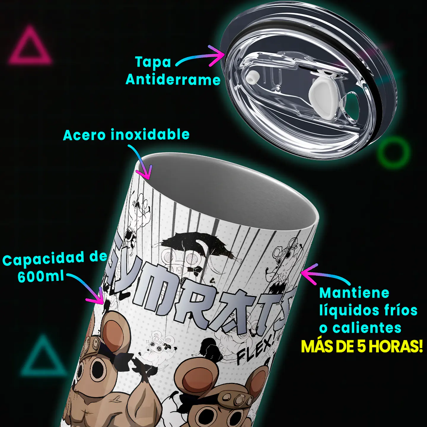 Vaso térmico 600ml - Diseño Muscle Mice Gymrats 4