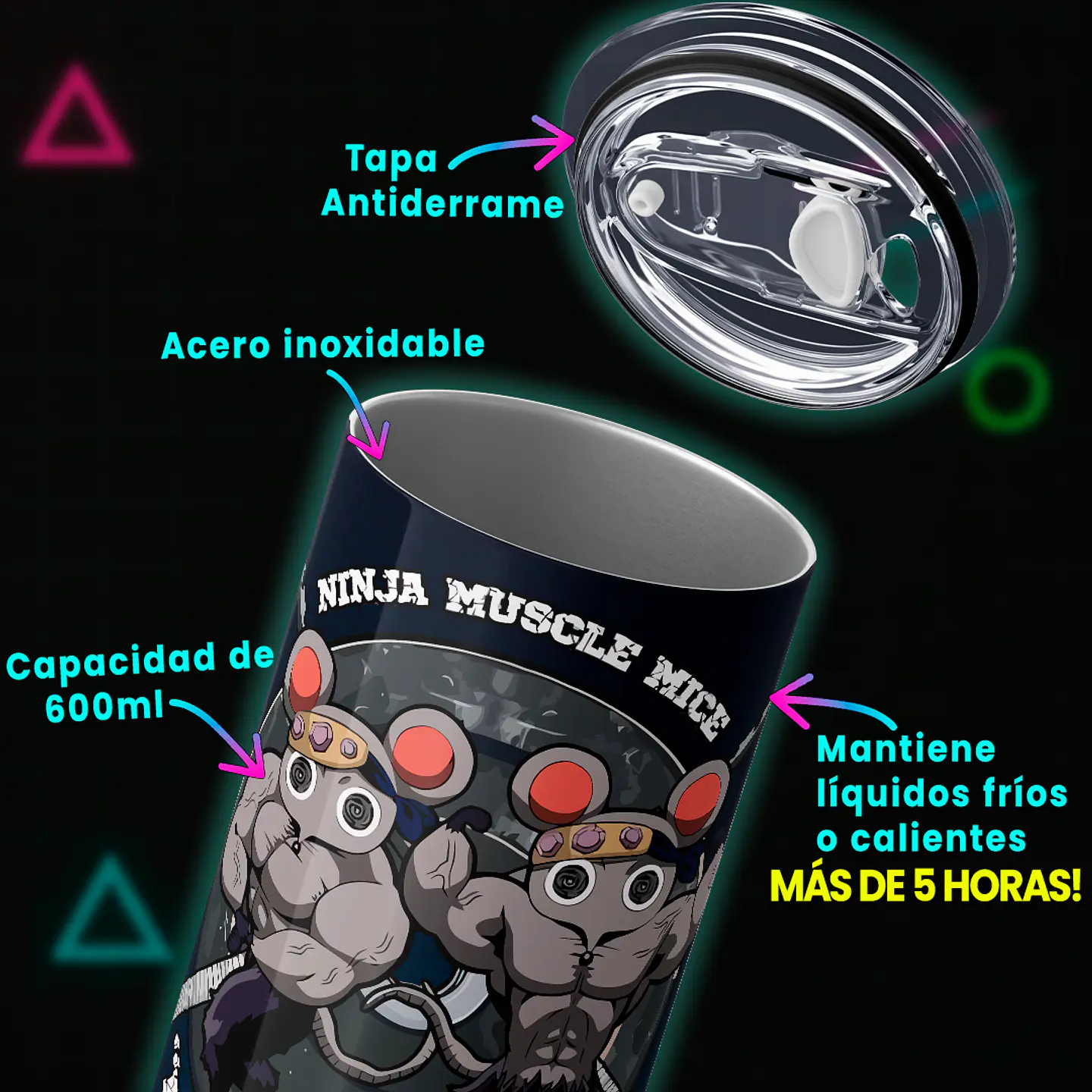 Vaso térmico 600ml - Diseño Muscle Mice Ninja Heavy 4