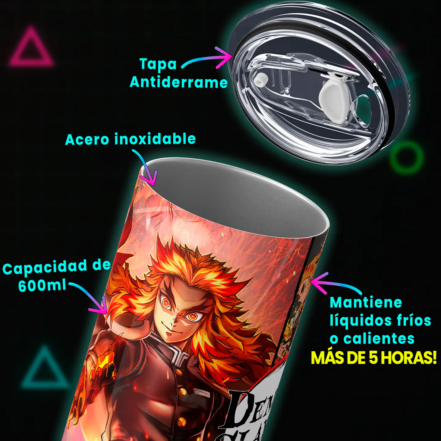 Vaso térmico 600ml - Diseño Rengoku Burning Soul 4