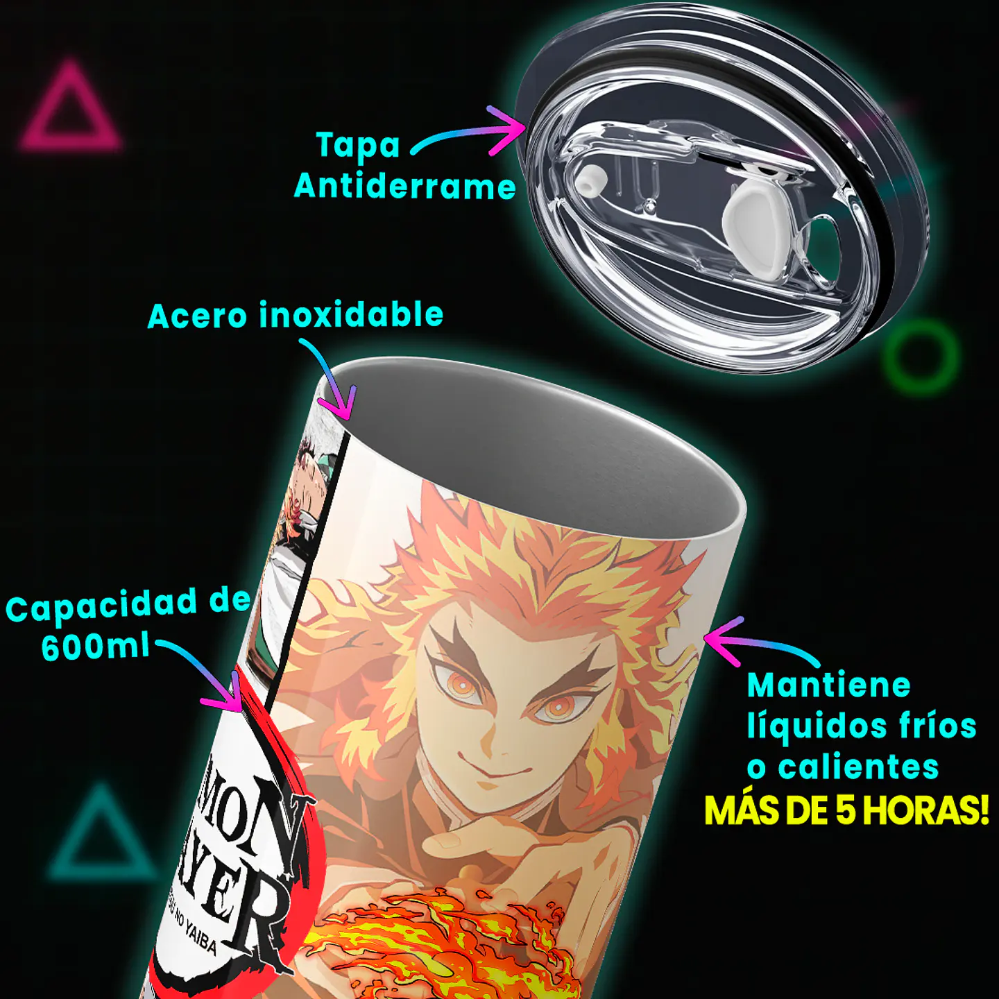 Vaso térmico 600ml - Diseño Tanjiro & Rengoku Flame Bond 4