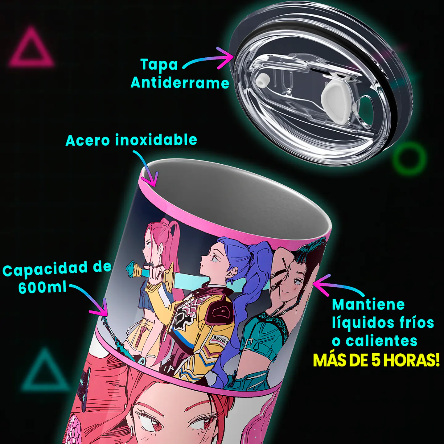 Vaso térmico 600ml - Diseño Huntrix Pink Panels 4