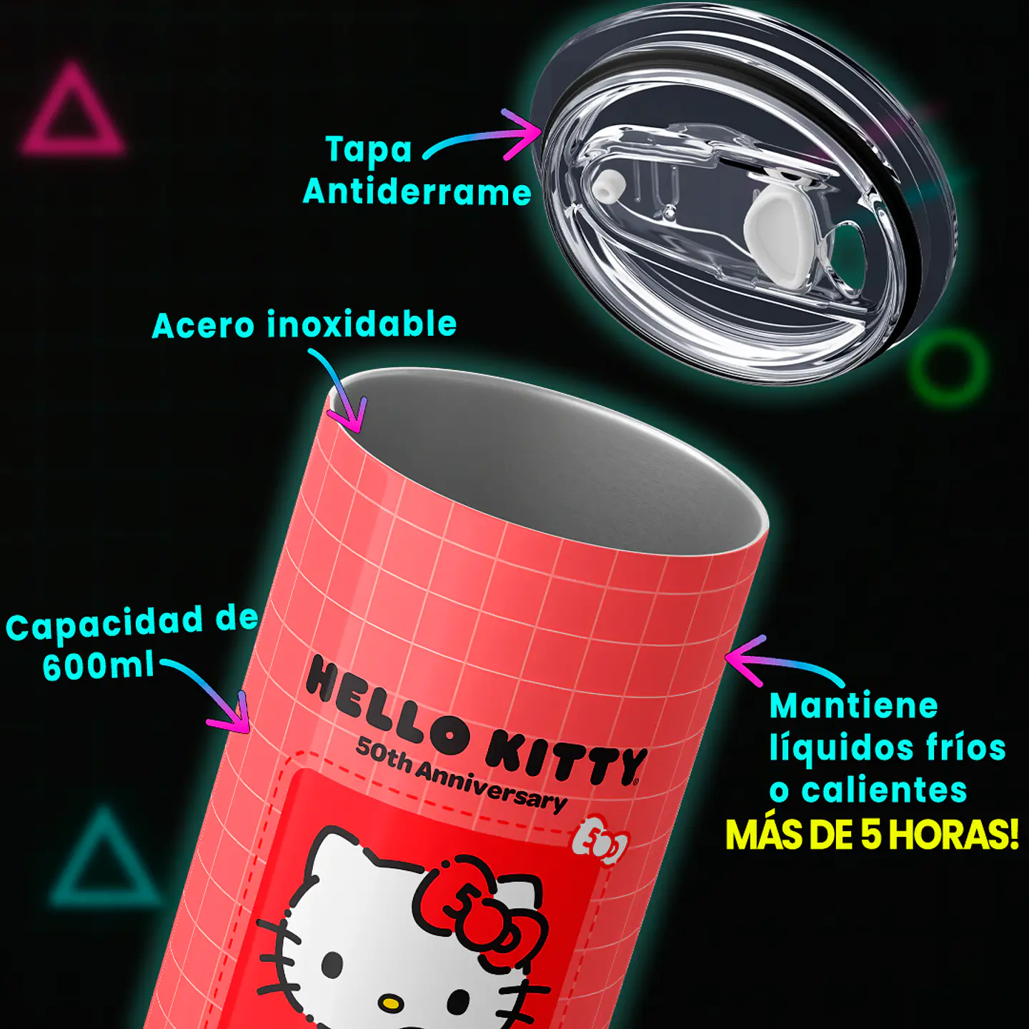 Vaso térmico 600ml - Diseño Hello Kitty 50th Heart Grid 3