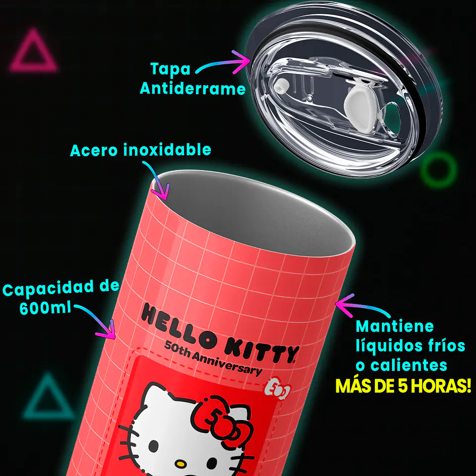 Vaso térmico 600ml - Diseño Hello Kitty 50th Heart Grid 3