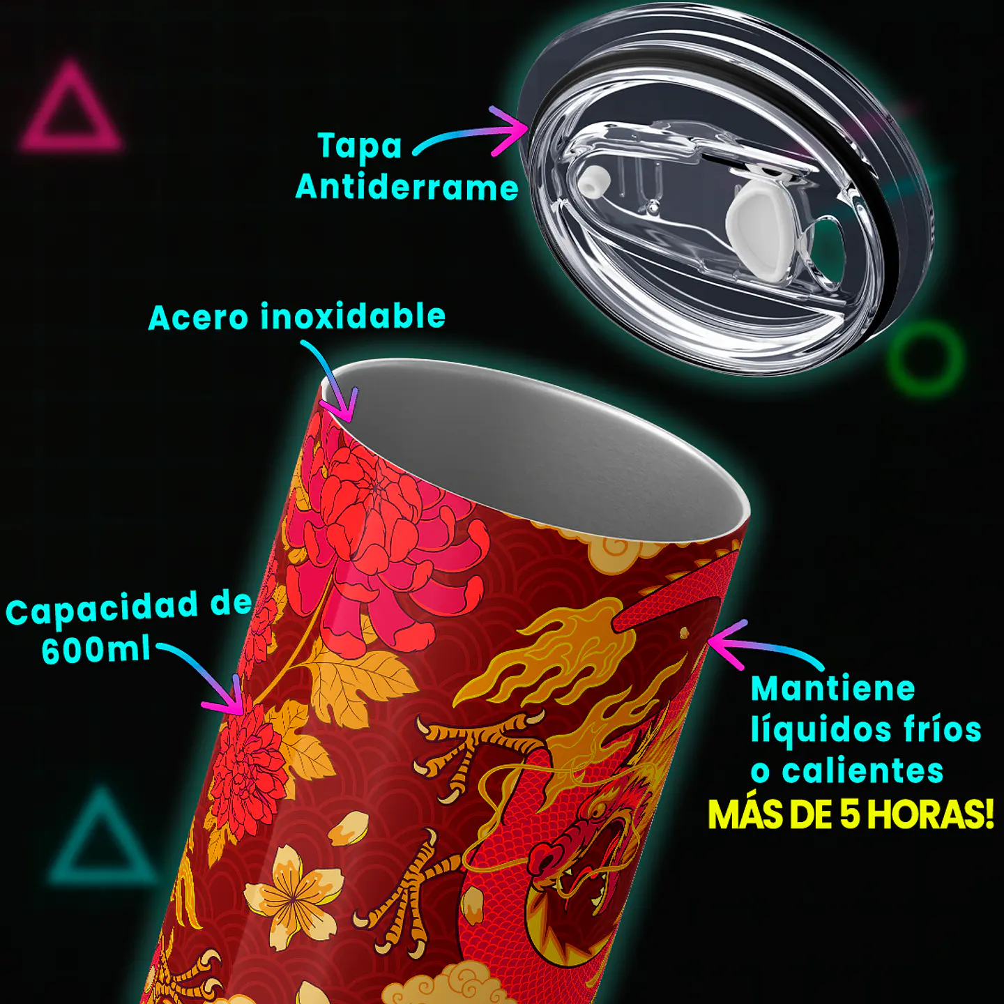 Vaso térmico 600ml - Diseño Oriental Dragon Bloom 4