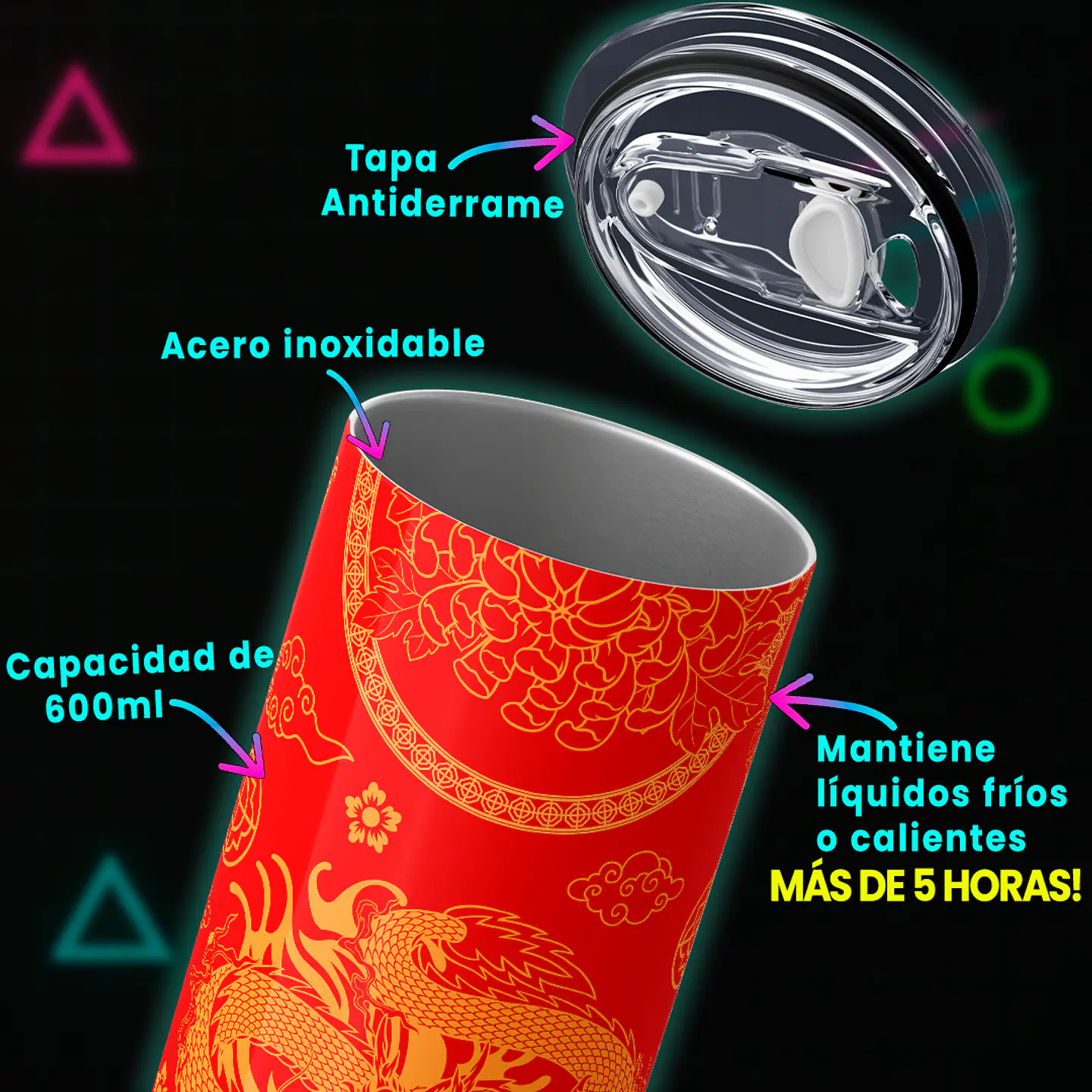 Vaso térmico 600ml - Diseño Golden Imperial Dragon 4