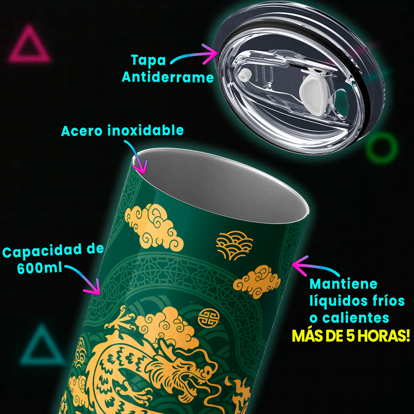 Vaso térmico 600ml - Diseño Jade Imperial Guardian 4