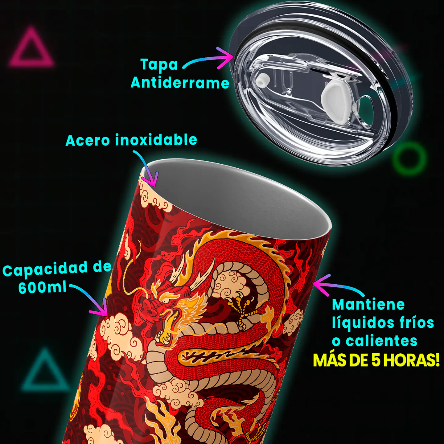 Vaso térmico 600ml - Diseño Crimson Flame Dragon 4