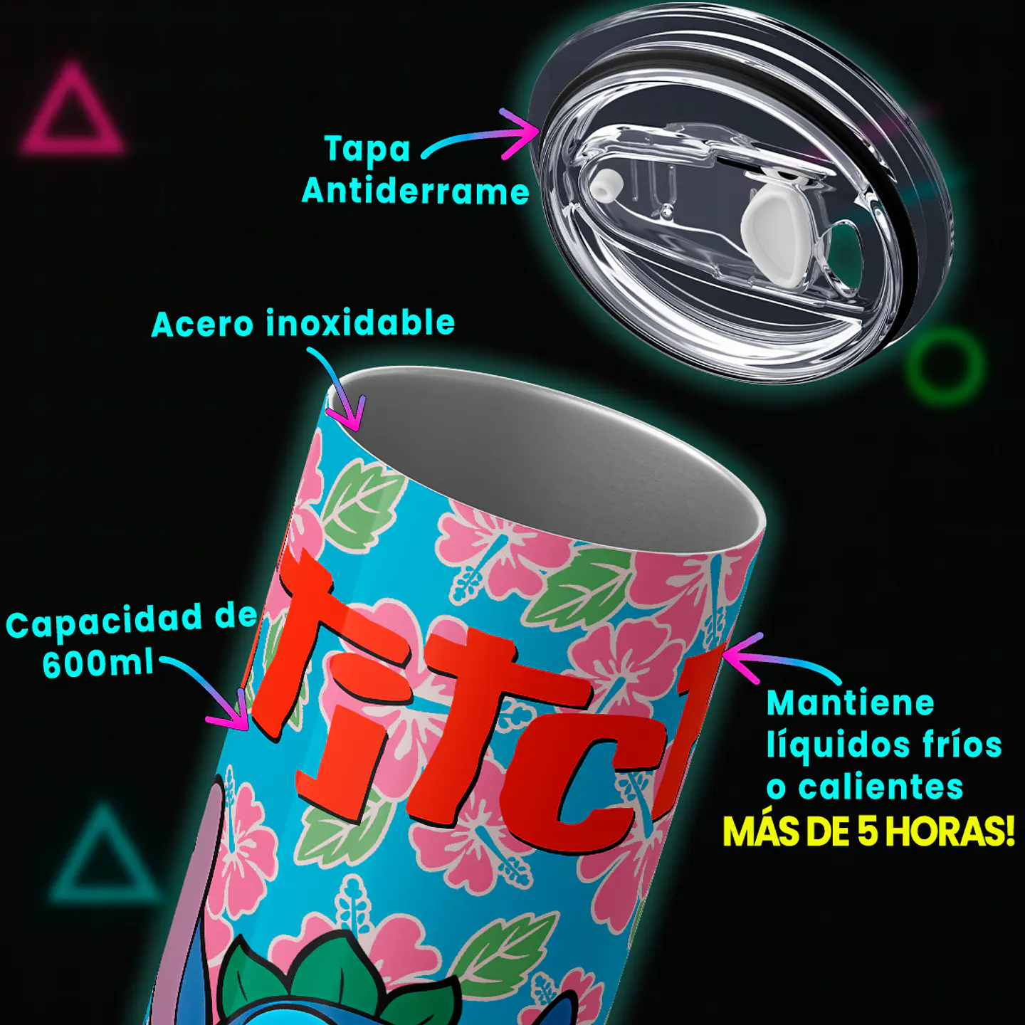 Vaso térmico 600ml - Diseño Stitch Aloha Hula Dance 4