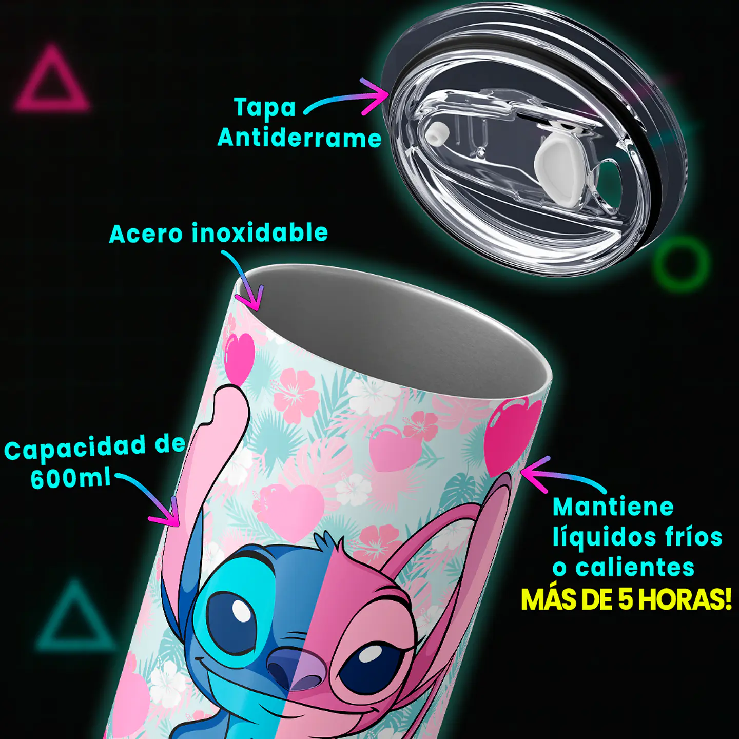 Vaso térmico 600ml - Diseño Stitch & Angel 4
