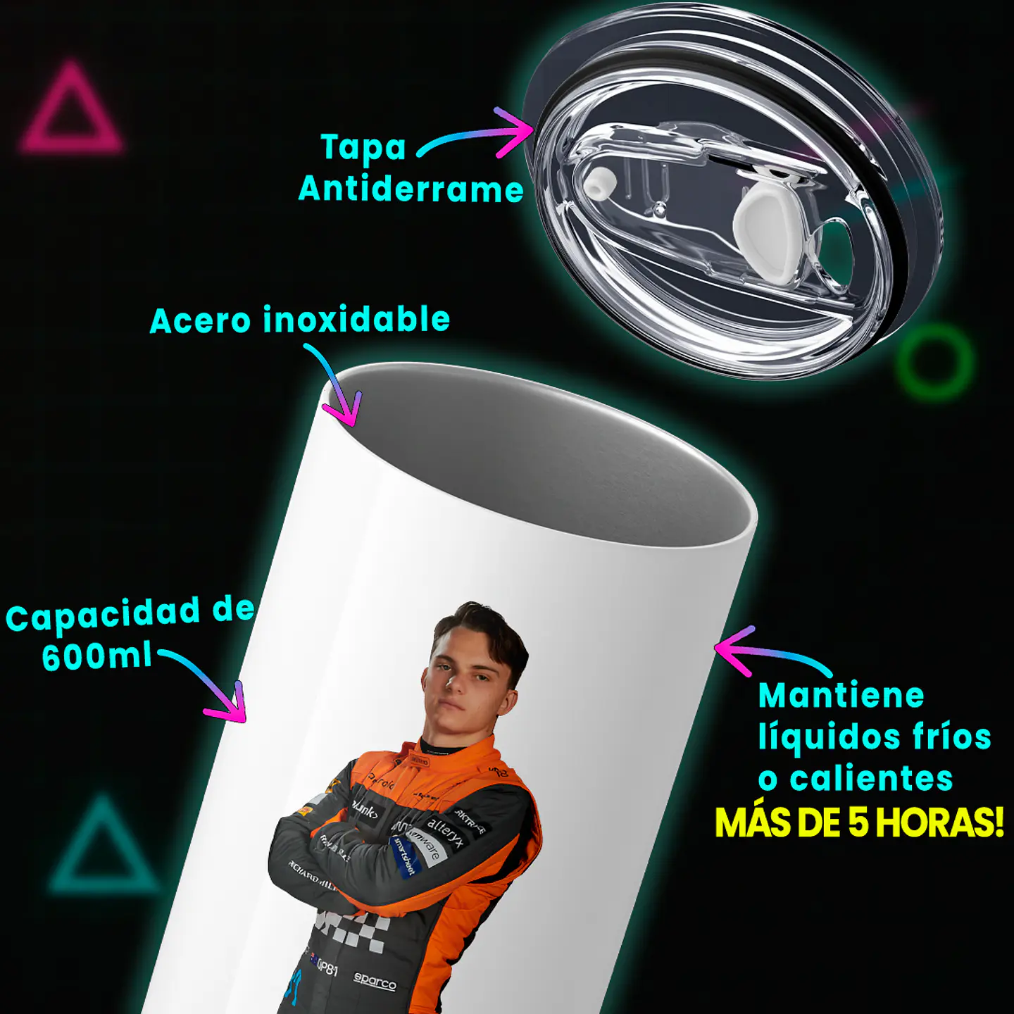 Vaso térmico 600ml - Diseño Oscar Piastri 81 Racing 3