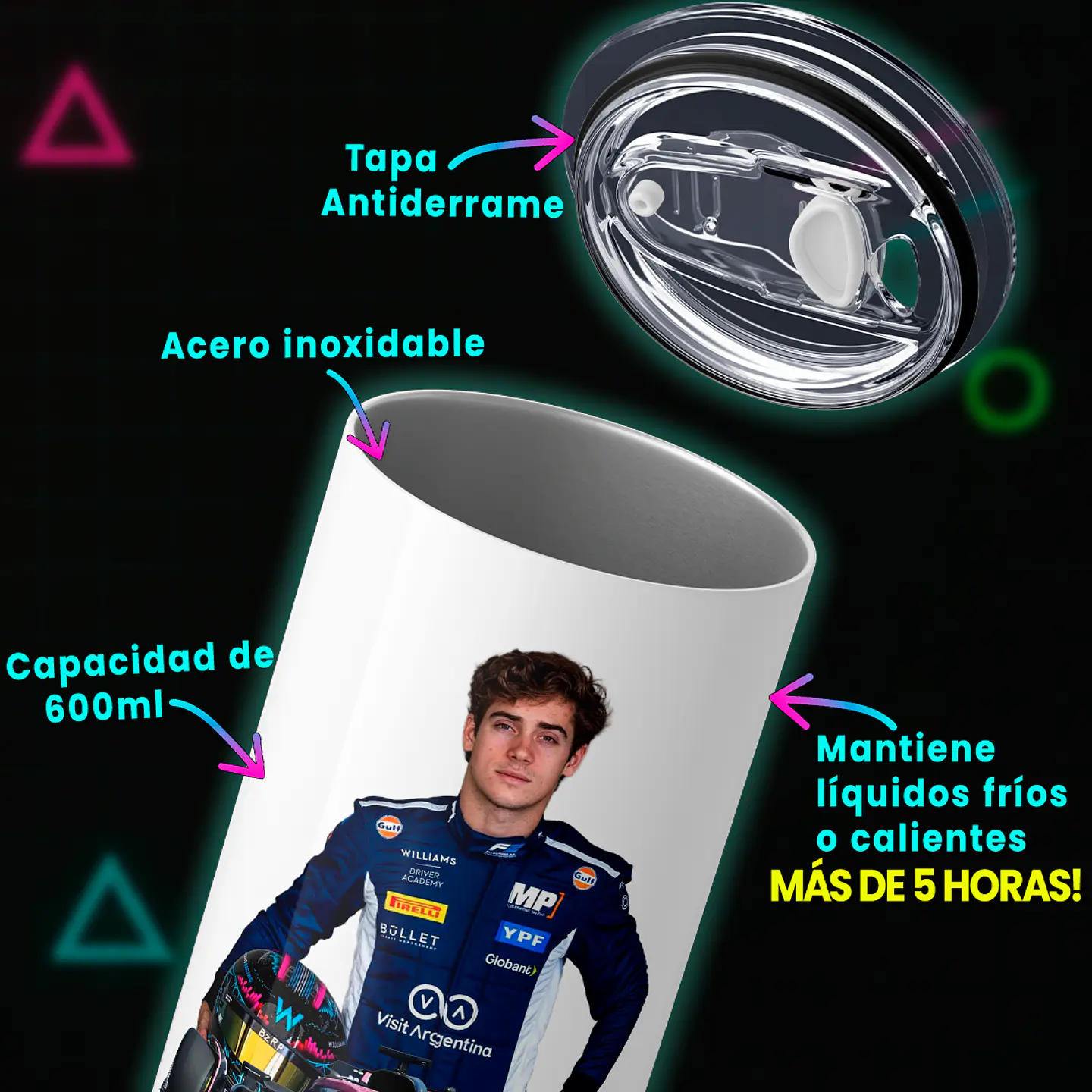 Vaso térmico 600ml - Diseño Franco Colapinto Pink Edition 43 3