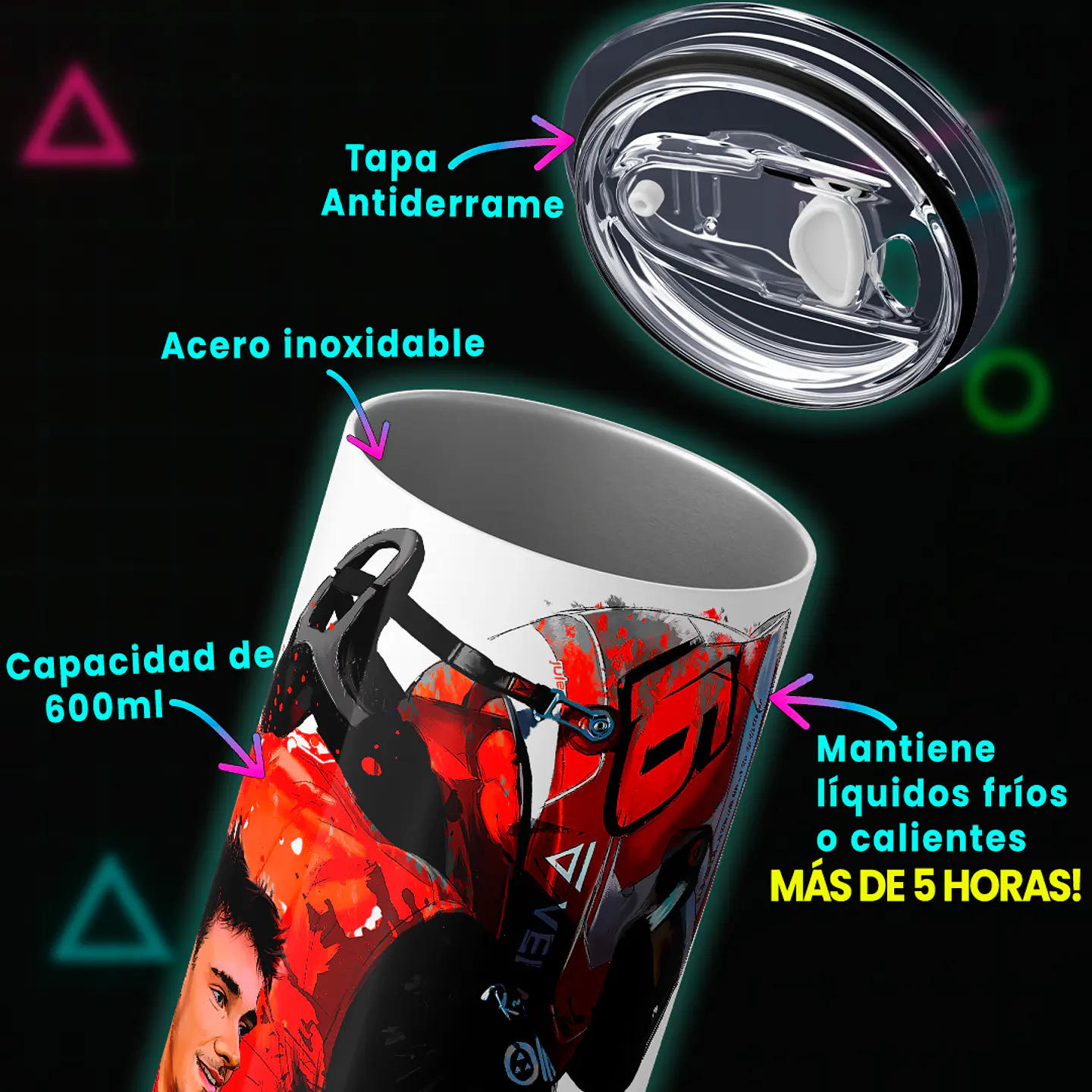 Vaso térmico 600ml - Diseño Charles Leclerc Red Splash Signature 4